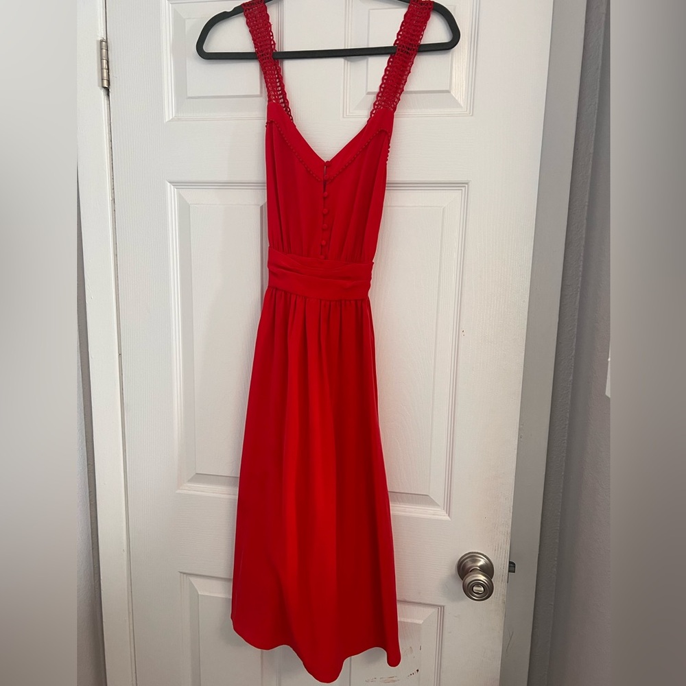 Sézane Filippa crochet strap 100% silk backless Red Sleeveless Maxi Dress